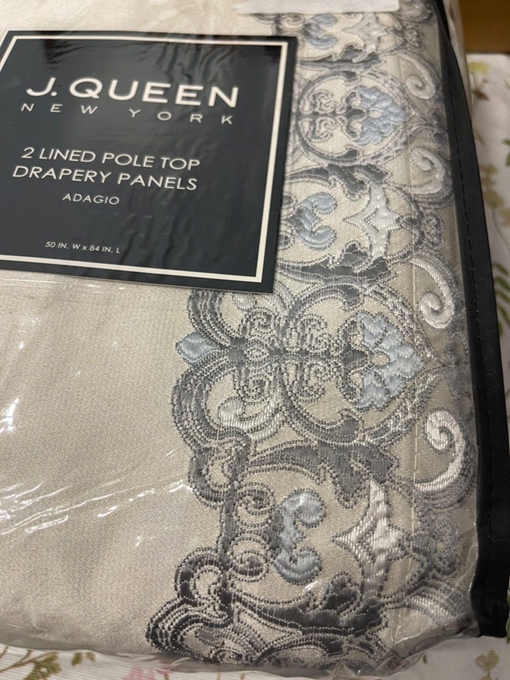 J. Queen New York Adagio 2 Lined Pole Top Drapery Panels 50x84" Set - Picture 3 of 4